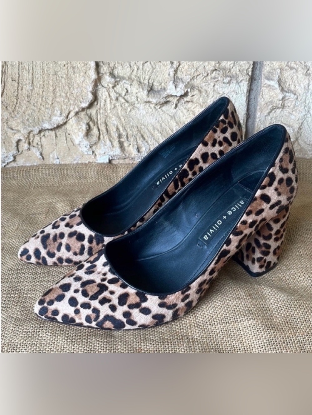 Alice & olivia block heel calf leather leopard print By Stacey bendet 8 1/2